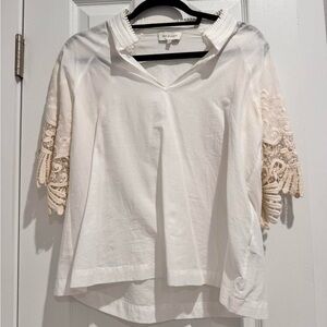 Sea New York White Cotton Tunic with Crochet Sleeve Detail
